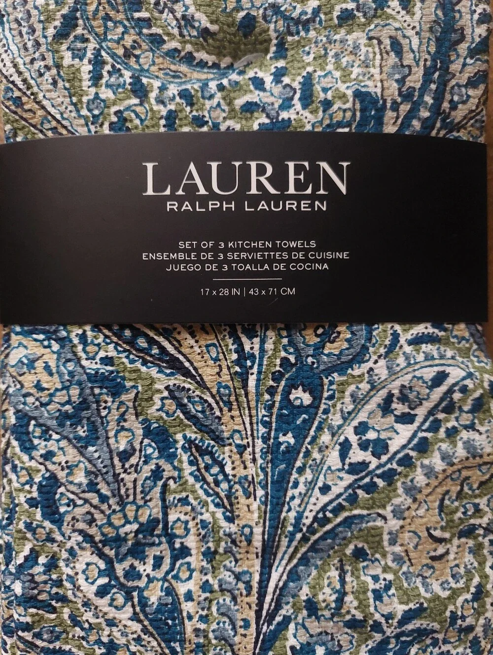Lauren Ralph Lauren Blue, Green & Cream Paisley Kitchen Towels - Set of 3